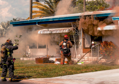 Fire safety is critical during winter months. picture of house on fire.