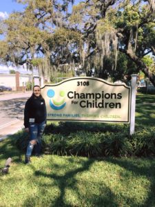 Sarah by Champions for Children sign