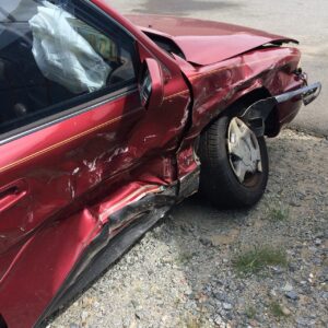 Airbag deployed in vehicle during car accident.