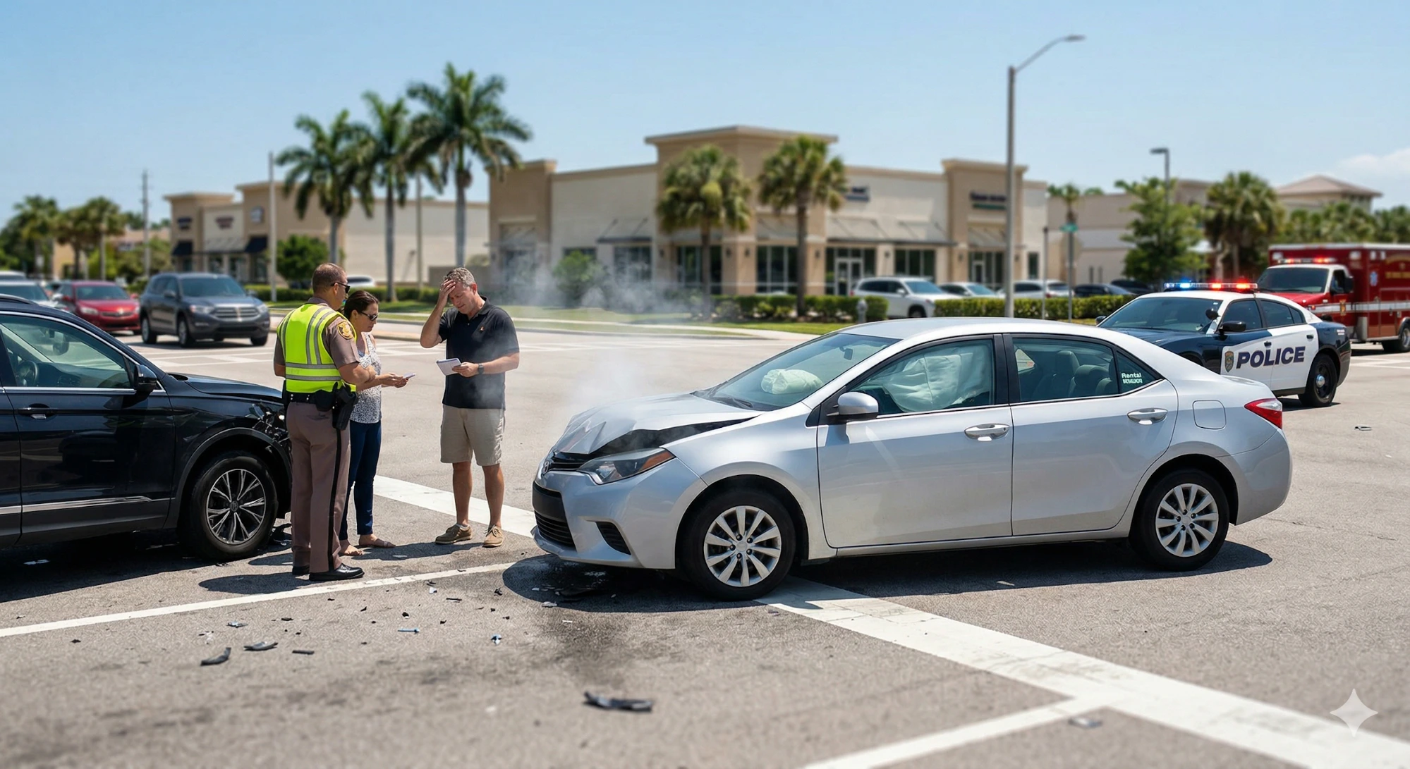 escena de accidente automovilístico en tampa con coche de alquiler colisión grave de vehículos de motor