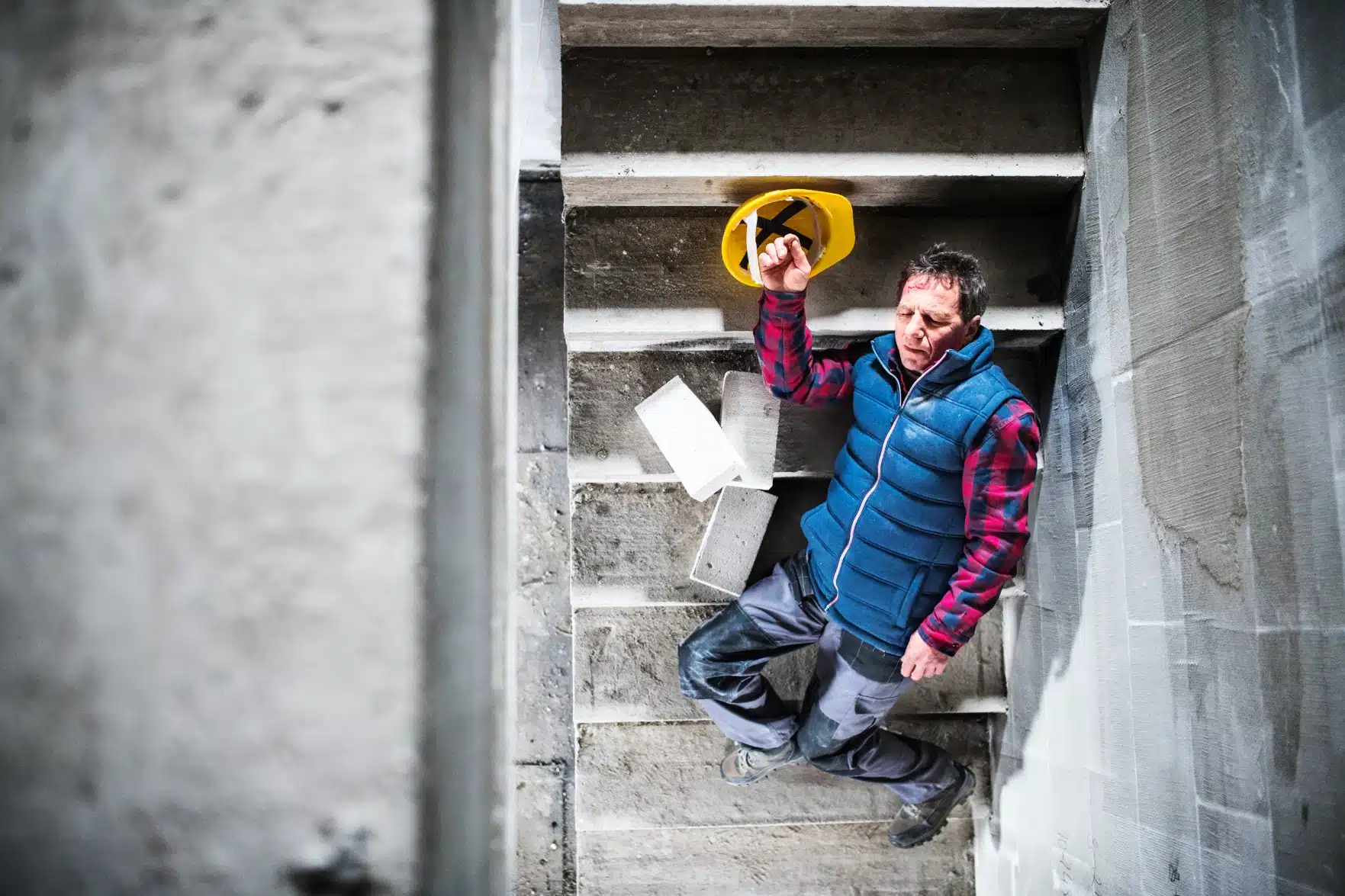 man trips and falls knocked unconscious on unsafe concrete stairs